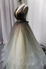 Simple Coffee tulle sequin long Evening Prom Dresses coffee evening Dresses