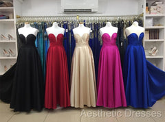 Simple Design Sweetheart Long Satin Evening Prom Dresses