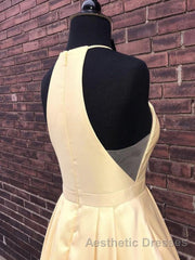 Simple Halter Yellow Satin Long Evening Prom Dresses 2019, Yellow Formal Dresses Long Evening Dresses