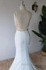 Simple Italian Noodle Strap Satin Mermaid Modern Floor Mopping Wedding Dresses