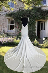 Simple Mermaid Plunge Neck Wedding Dresses