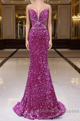 Simple Mermaid Sequin Long Evening Prom Dresses, Sequin Long Evening Dresses