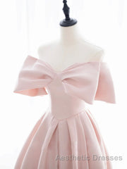 Simple pink satin long Evening Prom Dresses, pink satin evening Dresses