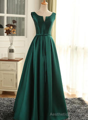 Simple Pretty Green Satin Long Party Dress Prom Dress, Green Evening Formal Dresses