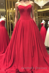 Simple red sweetheart long Evening Prom Dresses, red evening Dresses