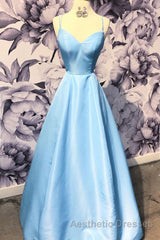 Simple sweetheart blue satin long Evening Prom Dresses, blue evening Dresses