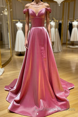 Simple sweetheart off shoulder satin long Evening Prom Dresses