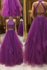 Simple two pieces tulle long Evening Prom Dresses, tulle evening Dresses