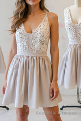 Simple v neck lace short Evening Prom Dresses, homecoming Dresses