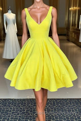 Simple yellow short Evening Prom Dresses, yellow homecoming Dresses