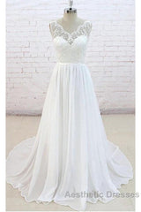 Sleeveless Long Chiffon Wedding Dresses With Lace