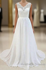Sleeveless Long Chiffon Wedding Dresses With Lace