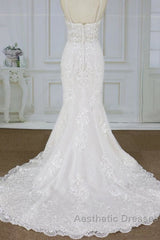 Spaghetti Strap Appliques Mermaid Wedding Dresses