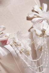 Spaghetti Strap Satin White Floral Short Evening Prom Dresses