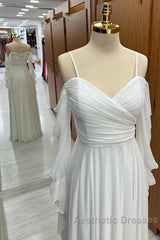Spaghetti Straps Cold-Shoulder Floor Length Chiffon Bridesmaid Dresses