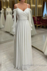 Spaghetti Straps Cold-Shoulder Floor Length Chiffon Bridesmaid Dresses