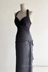 Sparkling Gradient Dark Gray Halter Neck Ruffle Sheath Evening Prom Dresses Birthday Dresses