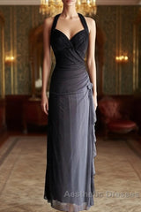 Sparkling Gradient Dark Gray Halter Neck Ruffle Sheath Evening Prom Dresses Birthday Dresses