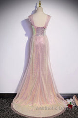 Sparkling Powder Blusher Pink Sequins Off Shoulder Short Sleeve Evening Dresses Powder Blusher Pink Trumpet/Mermaid Open Back Zipper Sweep Tail Evening Prom Dresses