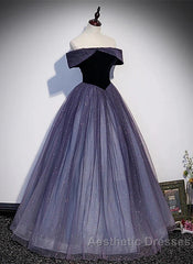 Sparkling Purple Gradient Tulle Off Shoulder A-Line Purple Evening Dresses Evening Prom Dresses