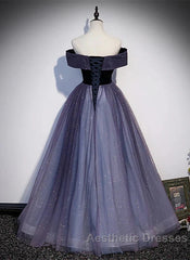 Sparkling Purple Gradient Tulle Off Shoulder A-Line Purple Evening Dresses Evening Prom Dresses Elegant