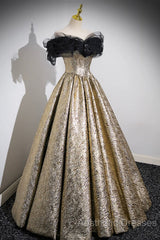 Sparkly Black And Gold Glitter Evening Prom Dresses Ball Gown, Off The Shoulder Evening Party Dresses