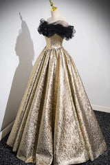 Sparkly Black And Gold Glitter Evening Prom Dresses Ball Gown, Off The Shoulder Evening Party Dresses