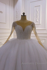 Sparkly Jewel Sequined Long Sleevess Princess Wedding Dresses