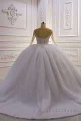 Sparkly Jewel Sequined Long Sleevess Princess Wedding Dresses