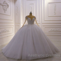 Sparkly Jewel Sequined Long Sleevess Princess Wedding Dresses