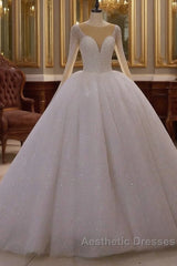 Sparkly Jewel Sequined Long Sleevess Princess Wedding Dresses