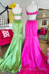 Mermaid Evening Prom Dresses Spaghetti Straps Long Evening Prom Dresses with Bow