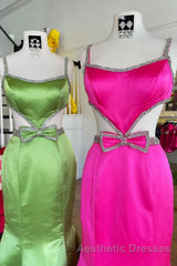 Mermaid Evening Prom Dresses Spaghetti Straps Long Evening Prom Dresses with Bow