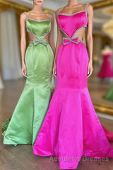 Mermaid Evening Prom Dresses Spaghetti Straps Long Evening Prom Dresses with Bow