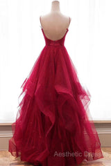 Sparkly Evening Prom Dresses V Neckline, Long Homecoming Dresses, Formal Dresses