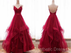 Sparkly Evening Prom Dresses V Neckline, Long Homecoming Dresses, Formal Dresses