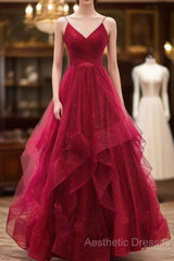 Sparkly Evening Prom Dresses V Neckline, Long Homecoming Dresses, Formal Dresses