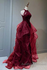 Sparkly Sheath Burgundy Sequin Long Evening Prom Dresses Party Dresses