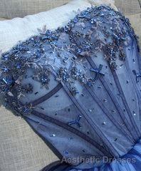 Charming Blue Lace Tule A Lin Short Evening Prom Dresses, Homecoming Dresses