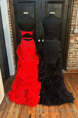 Strapless Cut-Out Back Ruffle Layers Mermaid Evening Prom Dresses