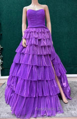 Strapless Long Evening Prom Dresses With Ruffle Skirt