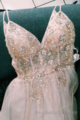Straps A-Line Beading Rose Wood Evening Prom Dresses with Crystal