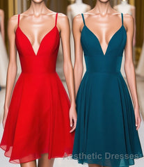 Straps A-Line Chiffon Red Pretty Homecoming Dresses