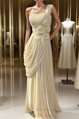 Stunning One Shoulder Beaded Sequin Chiffon Long Evening Prom Dresses Formal Evening Dresses Simple Wedding Dresses