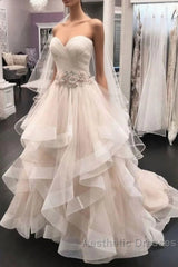 Sweetheart Champange Ruffless Ball Gown Princess Wedding Dresses