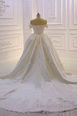 Sweetheart Lace Appliques Off the Shoulder Detachable Train Wedding Dresses