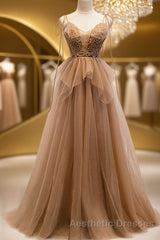 Sweetheart Neck Floor Length Champagne Lace Evening Prom Dresses, Long Champagne Lace Formal Evening Dresses