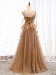 Sweetheart Neck Floor Length Champagne Lace Evening Prom Dresses, Long Champagne Lace Formal Evening Dresses