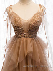 Sweetheart Neck Floor Length Champagne Lace Evening Prom Dresses, Long Champagne Lace Formal Evening Dresses