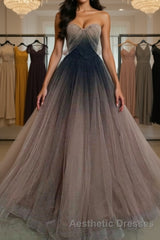 Sweetheart Neck Open Back Ombre Long Evening Prom Dresses, Ombre Formal Evening Dresses